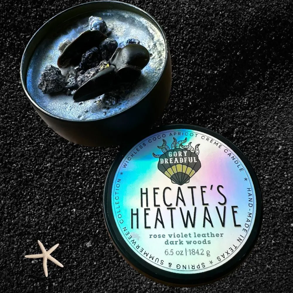 Hecate's Heatwave Luxury Wickless Candle: Rose Violet Leather Dark Woods Scent